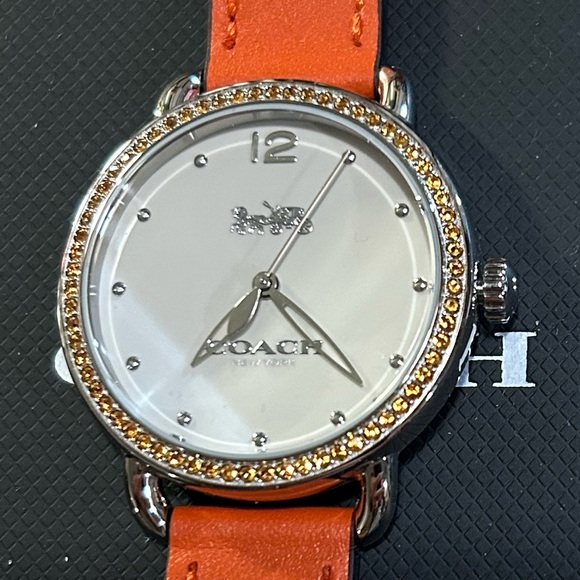 Coach Delancey Watch With 36mm White Face & Orange Leather Band - Picture 2 of 7